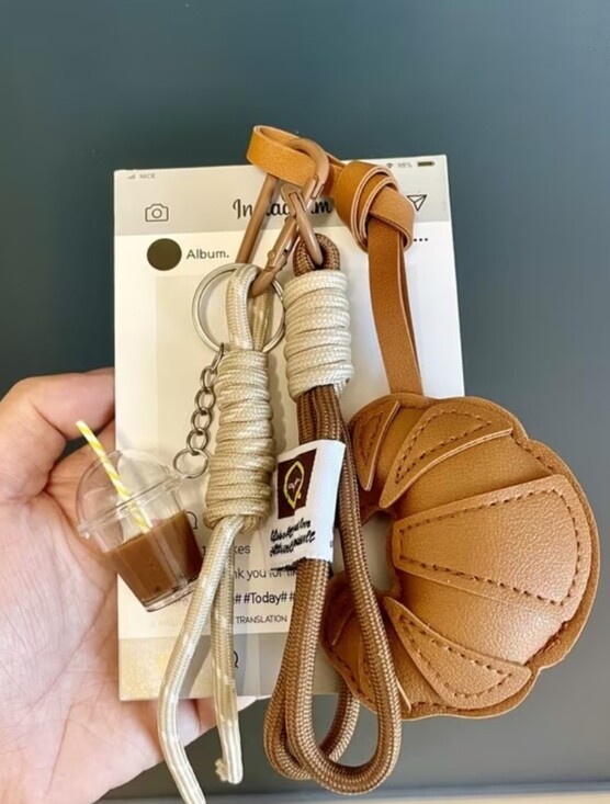 None Accessories - French Croissant milk Tea Bag Charm Kawaii K-style